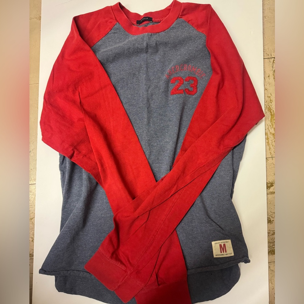 Abercrombie & Fitch Grey and Red Long Sleeve Shirt